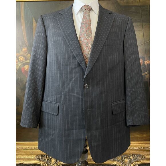 VTG Brooks Brothers 44R USA MADE Gray Pinstripe Super 110s Wool 2Btn Suit Jacket